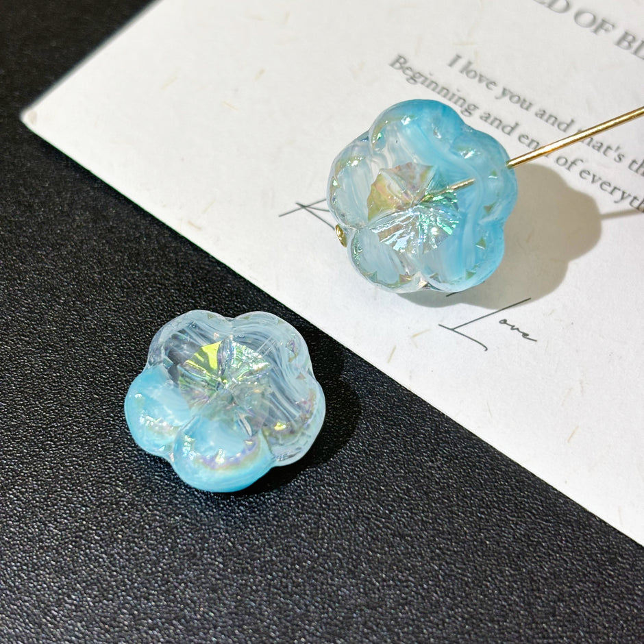 17mm Faceted Czech Glass Flower Beads - Chunky Dimensional Floral Loose Beads for DIY Jewelry
