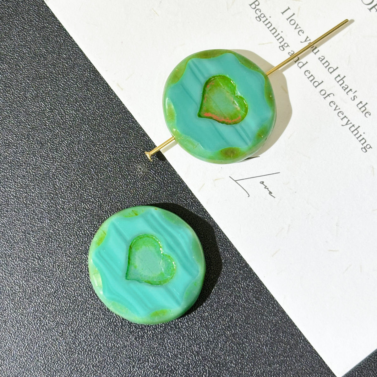21mm Faceted Czech Glass Heart Coin Beads - Silk Ombre Loose Beads for DIY Jewelry Making