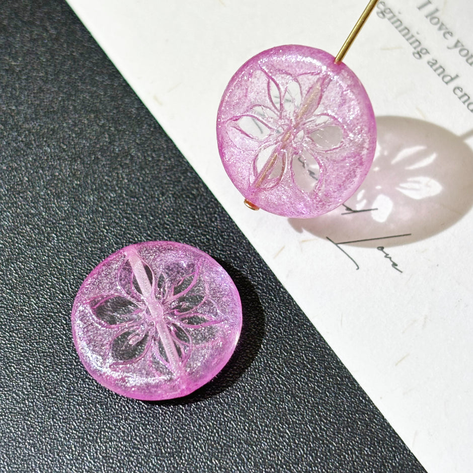 18mm Vintage Czech Glass Cherry Blossom Coin Beads
