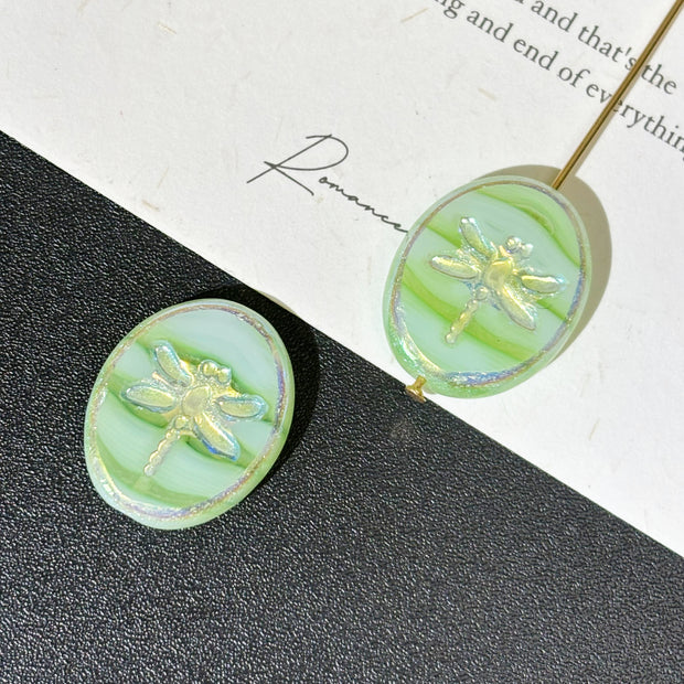 16x20mm Czech Glass Dragonfly Oval Beads - Carved Loose Focal Beads for DIY Bracelets, Necklaces & Earrings