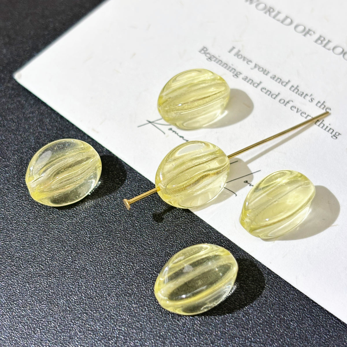 9*14mm Czech Glass Clear Yellow Melon Bead