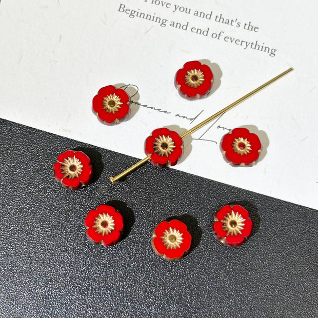 Miulti Czech Glass Hibiscus Flower Beads Assortment - Assorted Sizes & Floral Motifs Loose Beads for DIY Jewelry