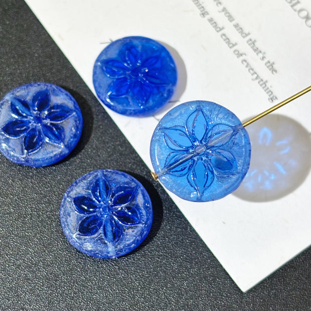 18mm Vintage Czech Glass Cherry Blossom Coin Beads