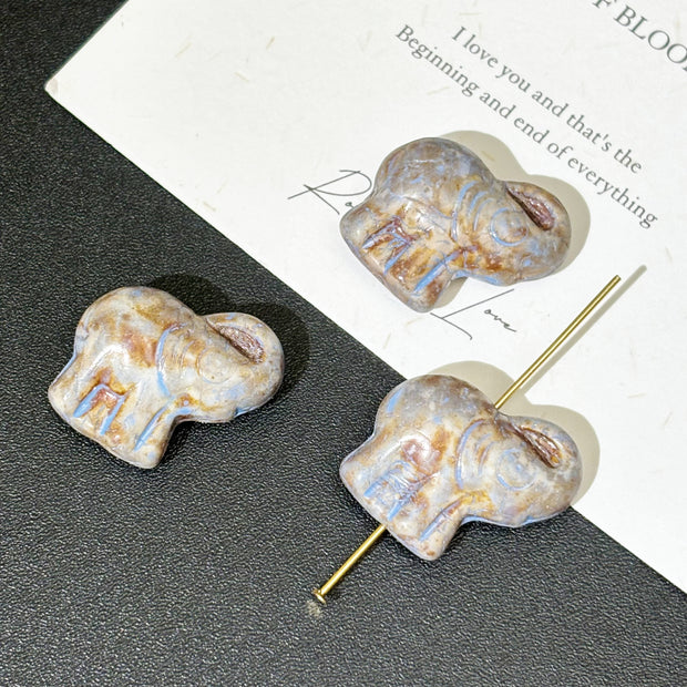 20x23mm Vintage Czech Glass Elephant Beads - Multicolor 3D Animal Loose Beads for DIY Jewelry