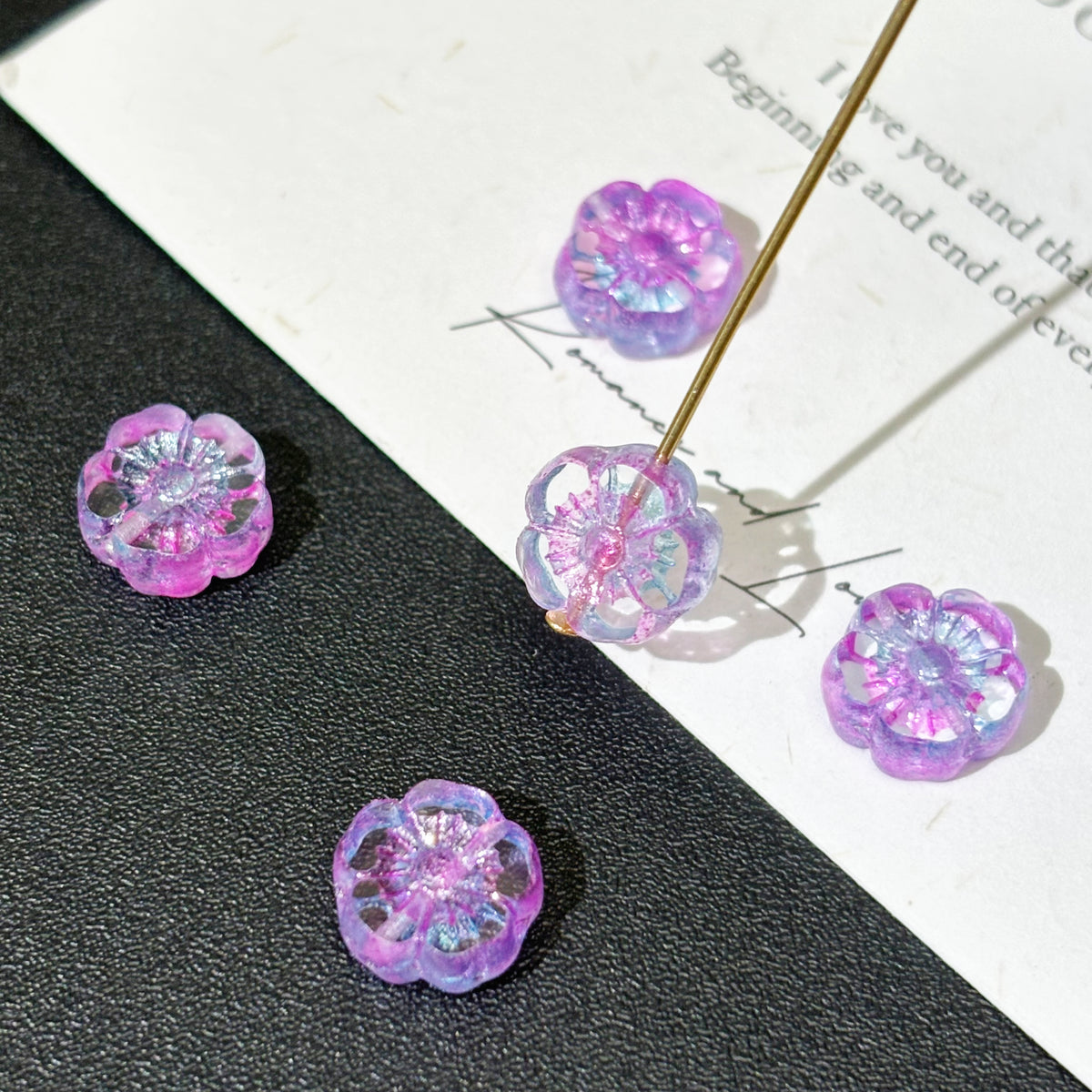 Miulti Czech Glass Hibiscus Flower Beads Assortment - Assorted Sizes & Floral Motifs Loose Beads for DIY Jewelry