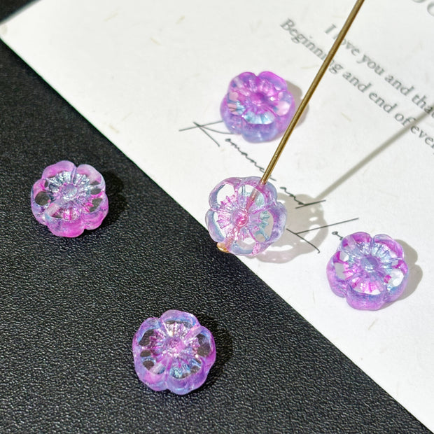Miulti Czech Glass Hibiscus Flower Beads Assortment - Assorted Sizes & Floral Motifs Loose Beads for DIY Jewelry