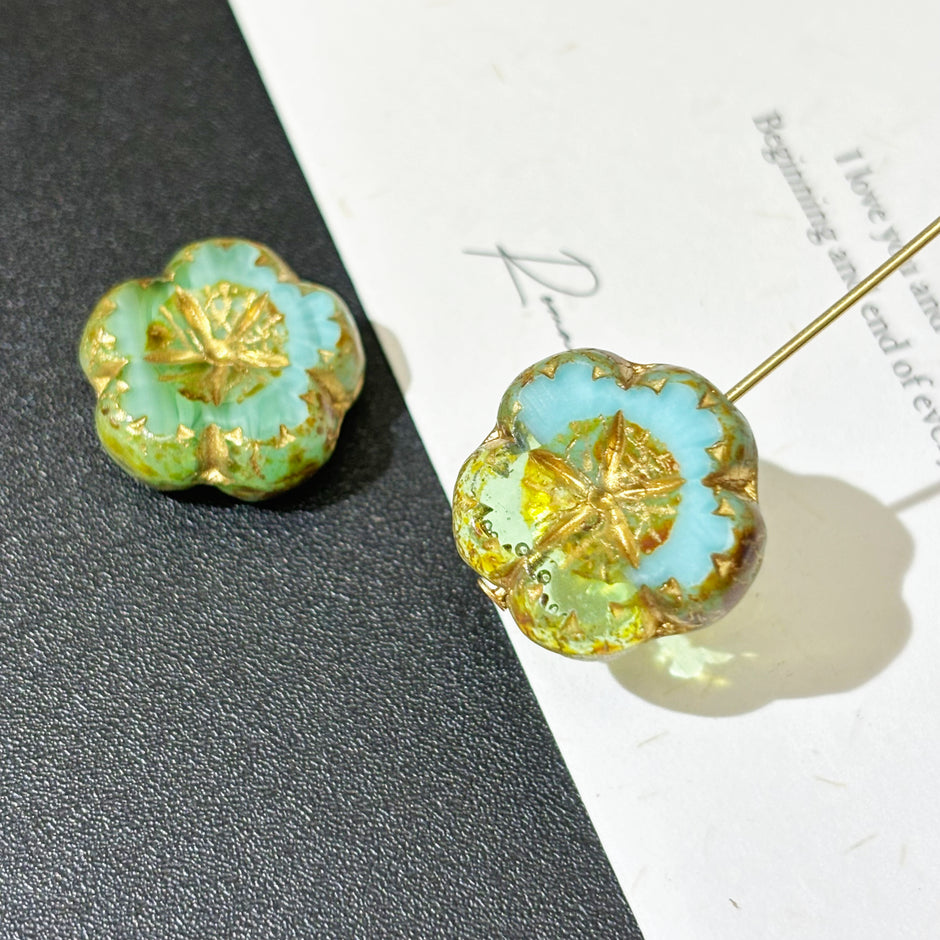 17mm Faceted Chunky Czech Glass Flower Beads - Gorgeous Puffy Loose Focal Beads for DIY Jewelry