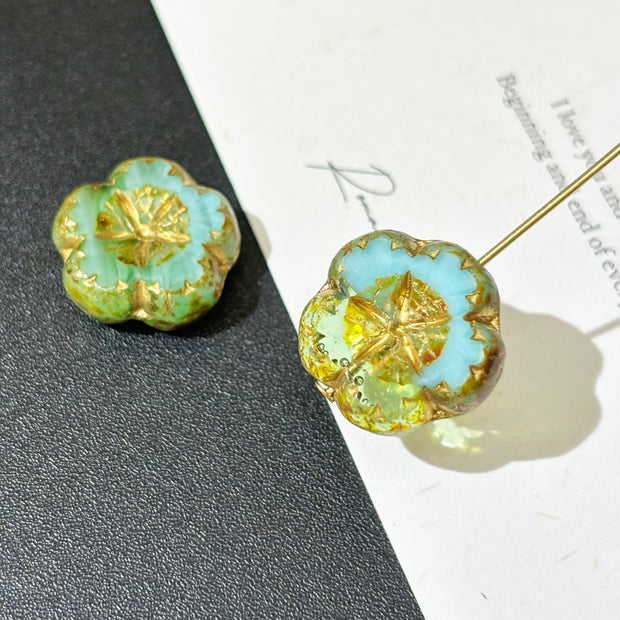 17mm Faceted Chunky Czech Glass Flower Beads - Gorgeous Puffy Loose Focal Beads for DIY Jewelry