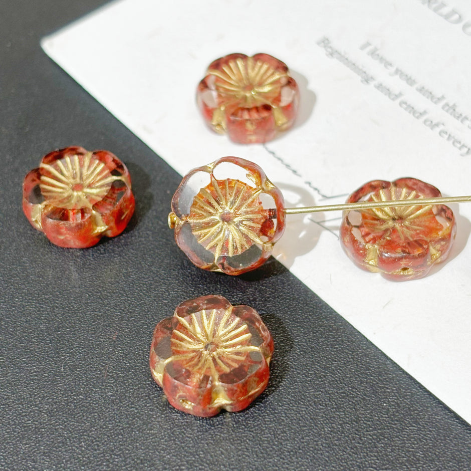 14mm Cutting Faceted Czech Glass Hawaiian Flower Beads - Carved Hibiscus Loose Beads for DIY Jewelry