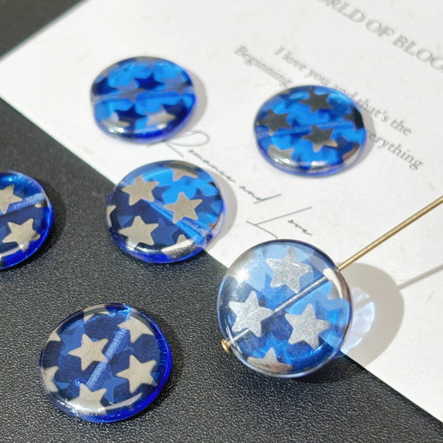 16mm Czech Glass Silver Star Coin Beads - Celestial Round Loose Beads for DIY Jewelry