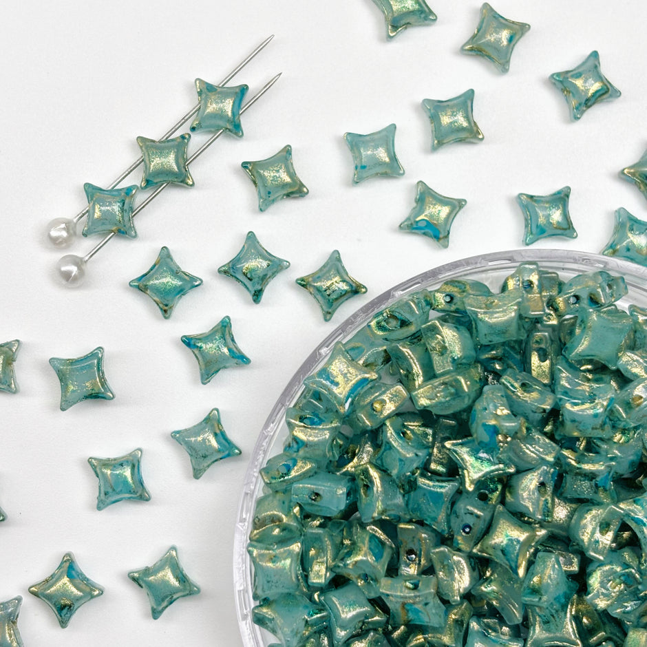 (P10) Picasso Style 2-Hole Four-Pointed Star Glass Beads - Custom Colorway