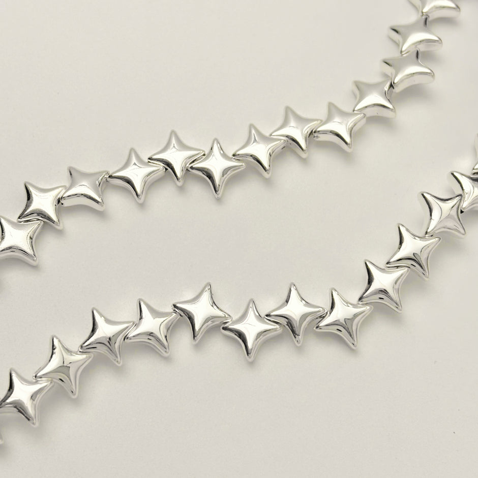 (T6) Metallic Single Hole 10mm Four-Point Star Beads, DIY Jewelry Loose Beads