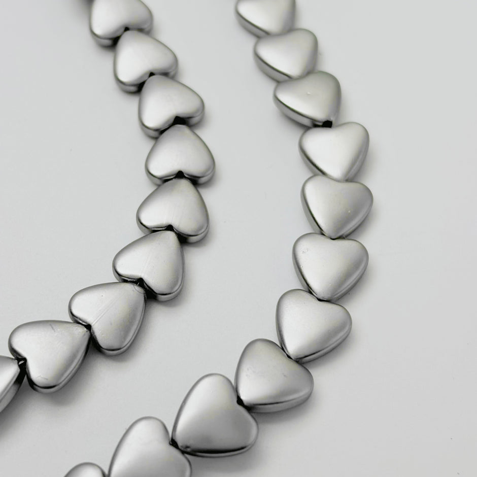 (T7) 10mm Heart Metallic Glass Beads, Smooth Textured Handmade Jewelry Loose Beads