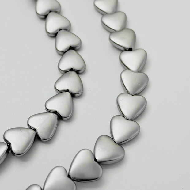 (T7) 10mm Heart Metallic Glass Beads, Smooth Textured Handmade Jewelry Loose Beads