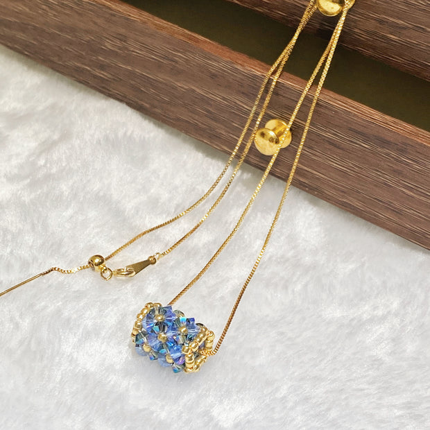 (N8) Azure Crystal | TOHO Seed Bead & K9 Crystal Cluster Pendant Necklace
