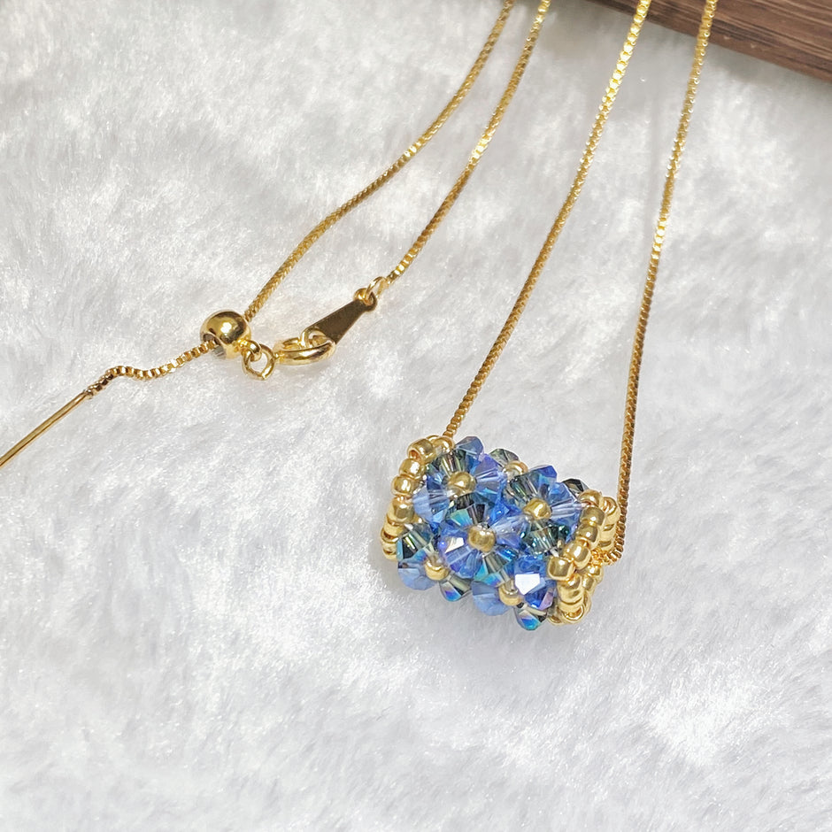 (N8) Azure Crystal | TOHO Seed Bead & K9 Crystal Cluster Pendant Necklace