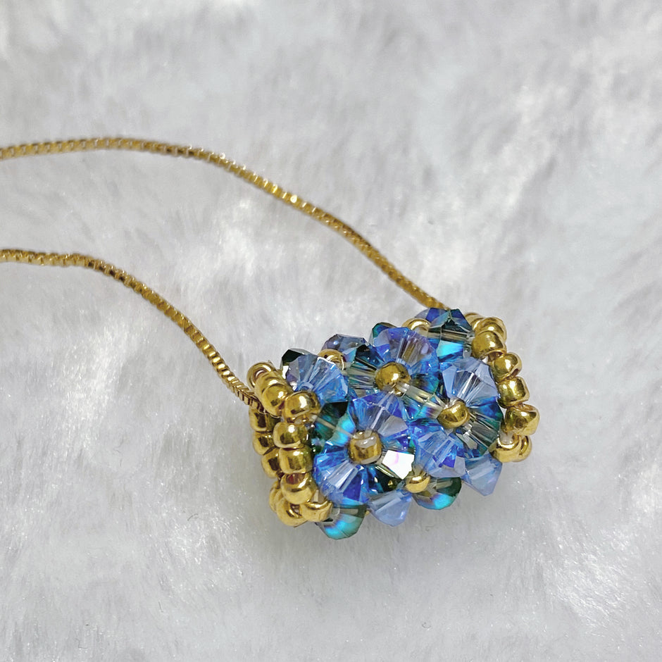 (N8) Azure Crystal | TOHO Seed Bead & K9 Crystal Cluster Pendant Necklace