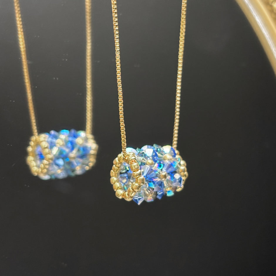 (N8) Azure Crystal | TOHO Seed Bead & K9 Crystal Cluster Pendant Necklace