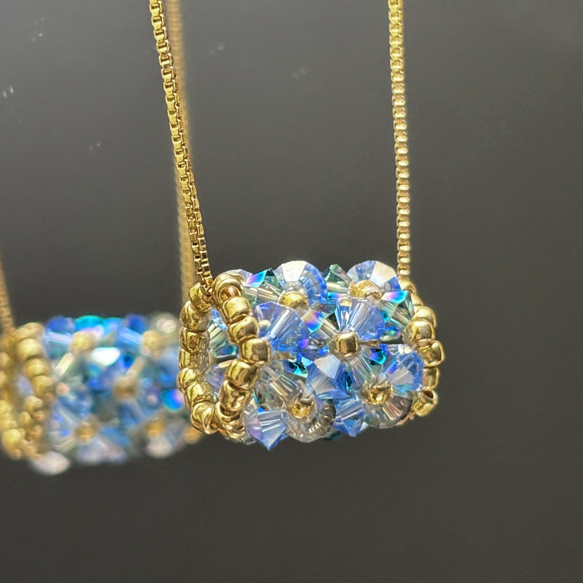 (N8) Azure Crystal | TOHO Seed Bead & K9 Crystal Cluster Pendant Necklace