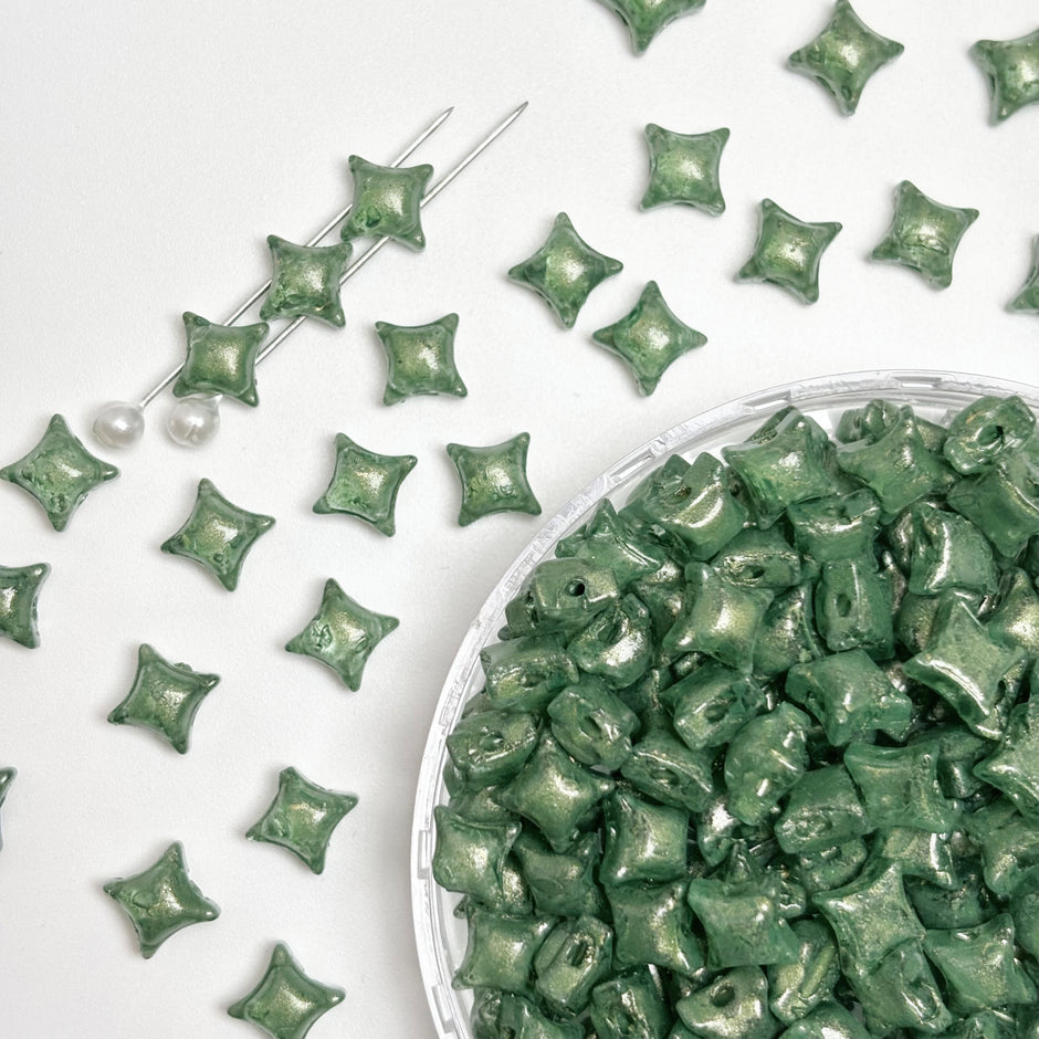 (P10) Picasso Style 2-Hole Four-Pointed Star Glass Beads - Custom Colorway