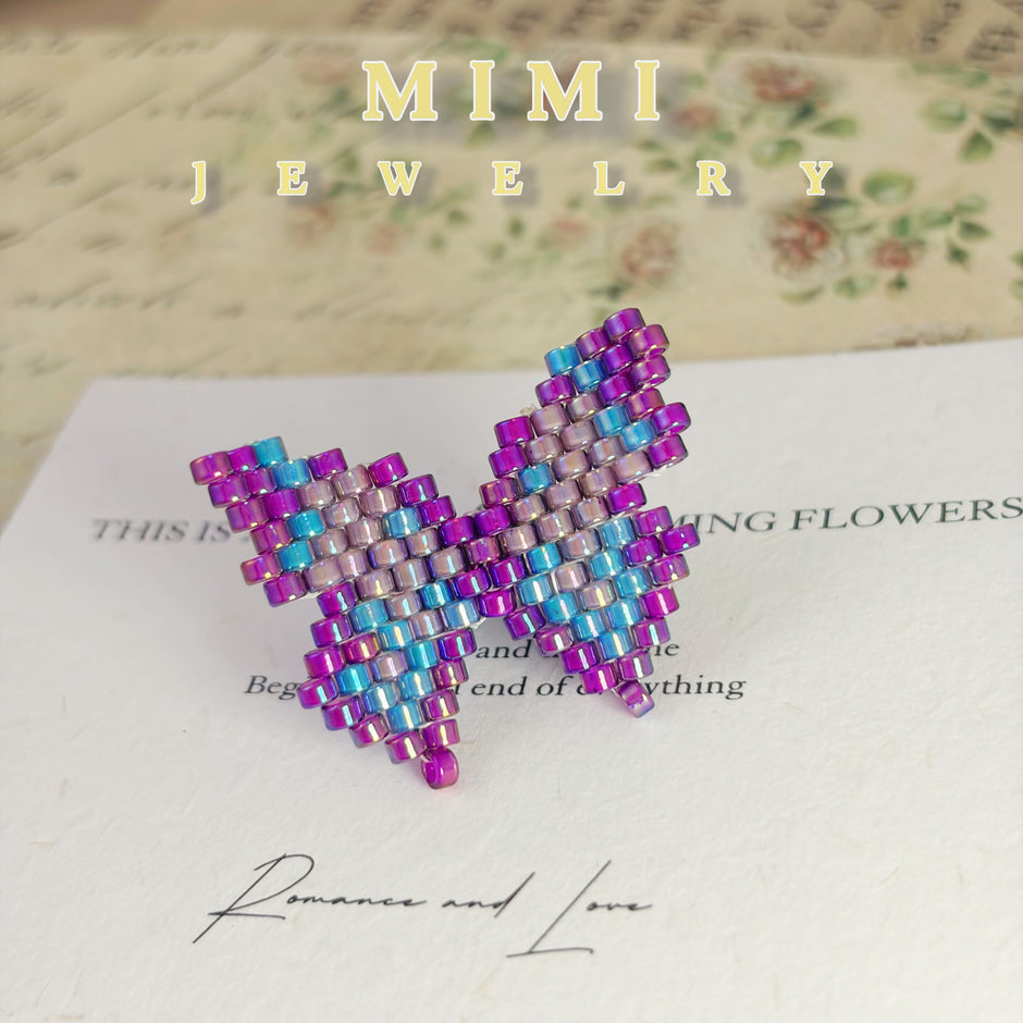(K22) Delica Beaded Butterfly Ring