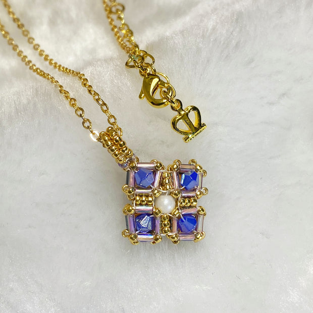 (N9) Reversible Citrine & Sapphire Crystal Pendant - TOHO Miyuki Bead Weave