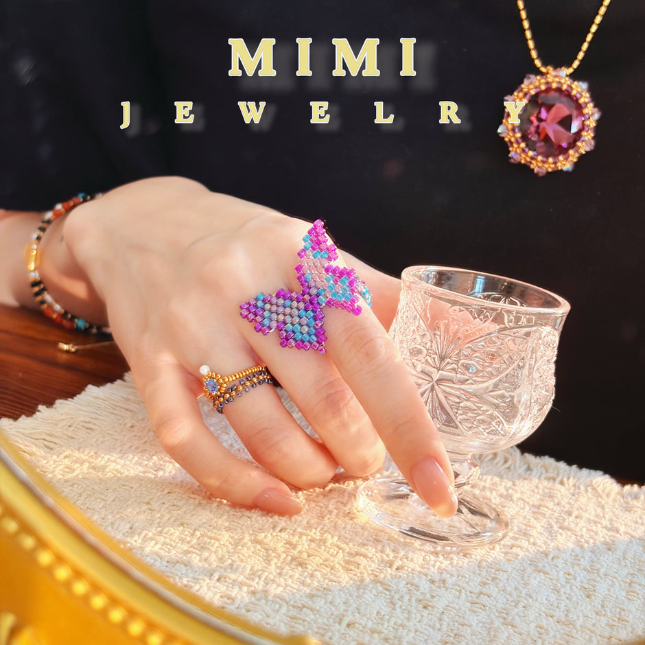 (K22) Delica Beaded Butterfly Ring