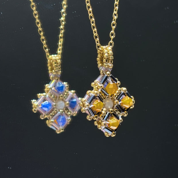 (N9) Reversible Citrine & Sapphire Crystal Pendant - TOHO Miyuki Bead Weave
