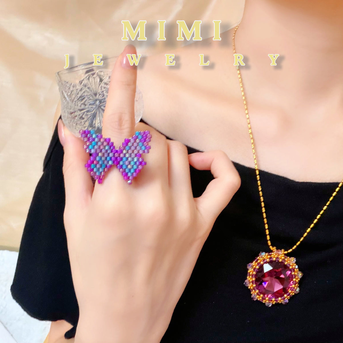(K22) Delica Beaded Butterfly Ring