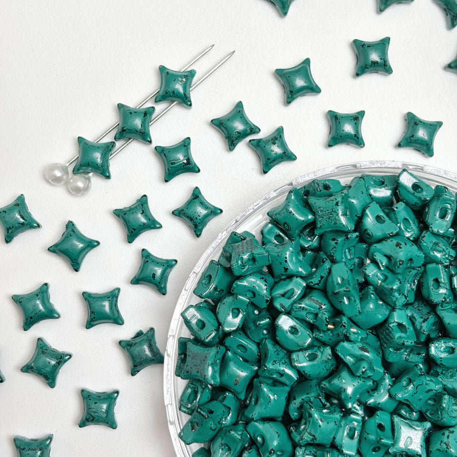 (P10) Picasso Style 2-Hole Four-Pointed Star Glass Beads - Custom Colorway