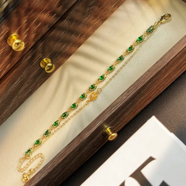 (K9) Emerald Bloom DIY Bracelet Kit – Make Your Own Green Zircon Double Chain Bracelet