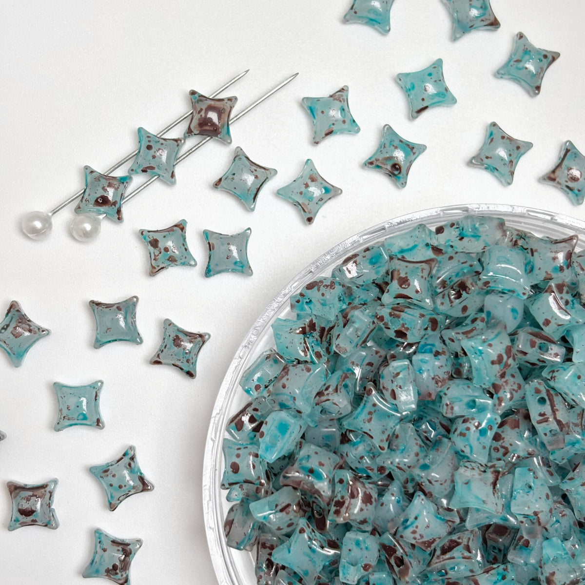 (P10) Picasso Style 2-Hole Four-Pointed Star Glass Beads - Custom Colorway