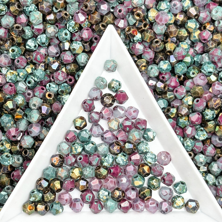 (P12) Mixed 4mm Picasso Bicone Glass Beads | Retro Customized colours for Jewelry Making