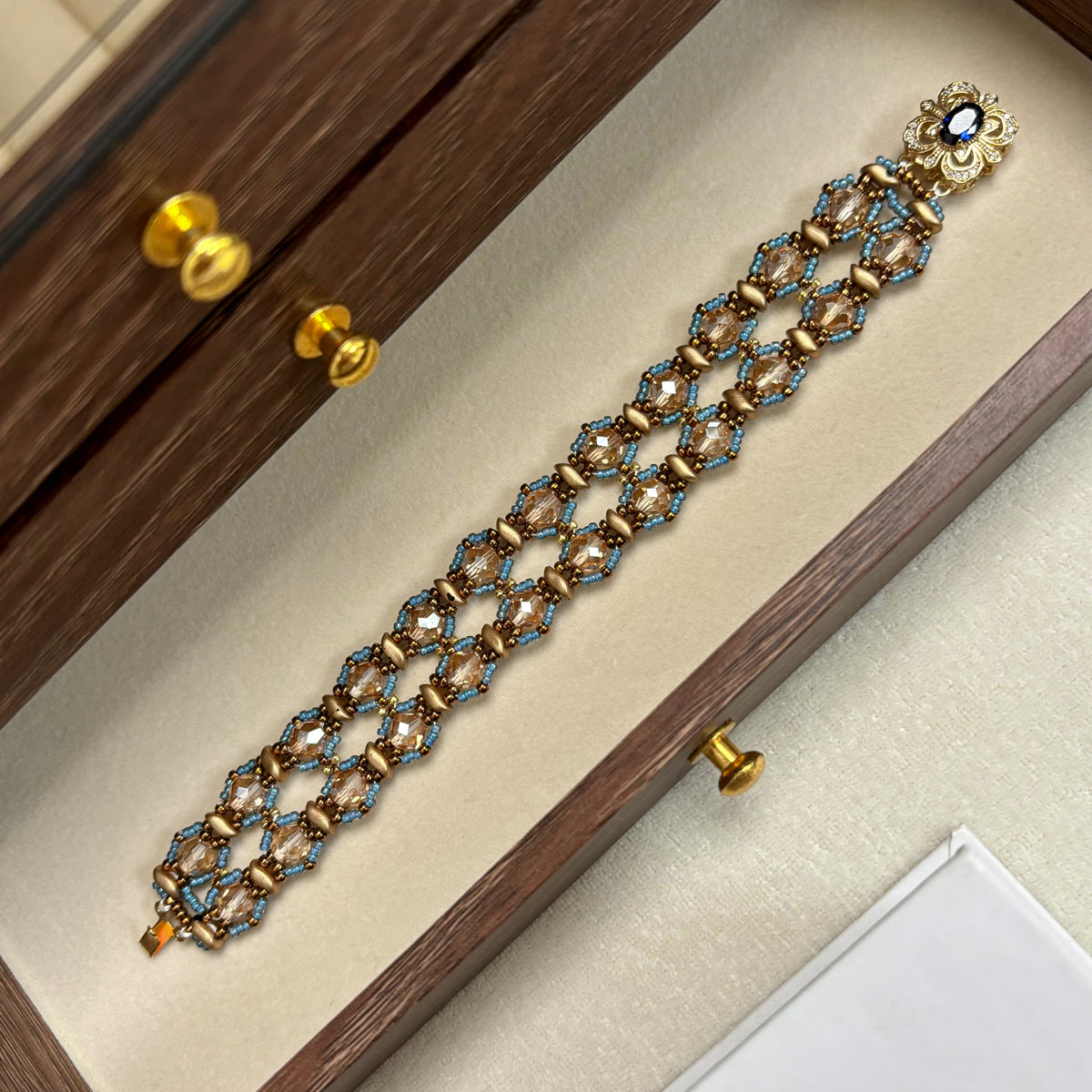 Royal Empress Bracelet | Storm-Duo Czech Glass & 18K Gold Plated Blue Zircon Clasp