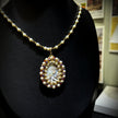 (N6) Cameo Goddess | Black Mother-of-Pearl Pendant Necklace with Swarovski Pearls & TOHO Seed Beads