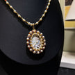 (N6) Cameo Goddess | Black Mother-of-Pearl Pendant Necklace with Swarovski Pearls & TOHO Seed Beads
