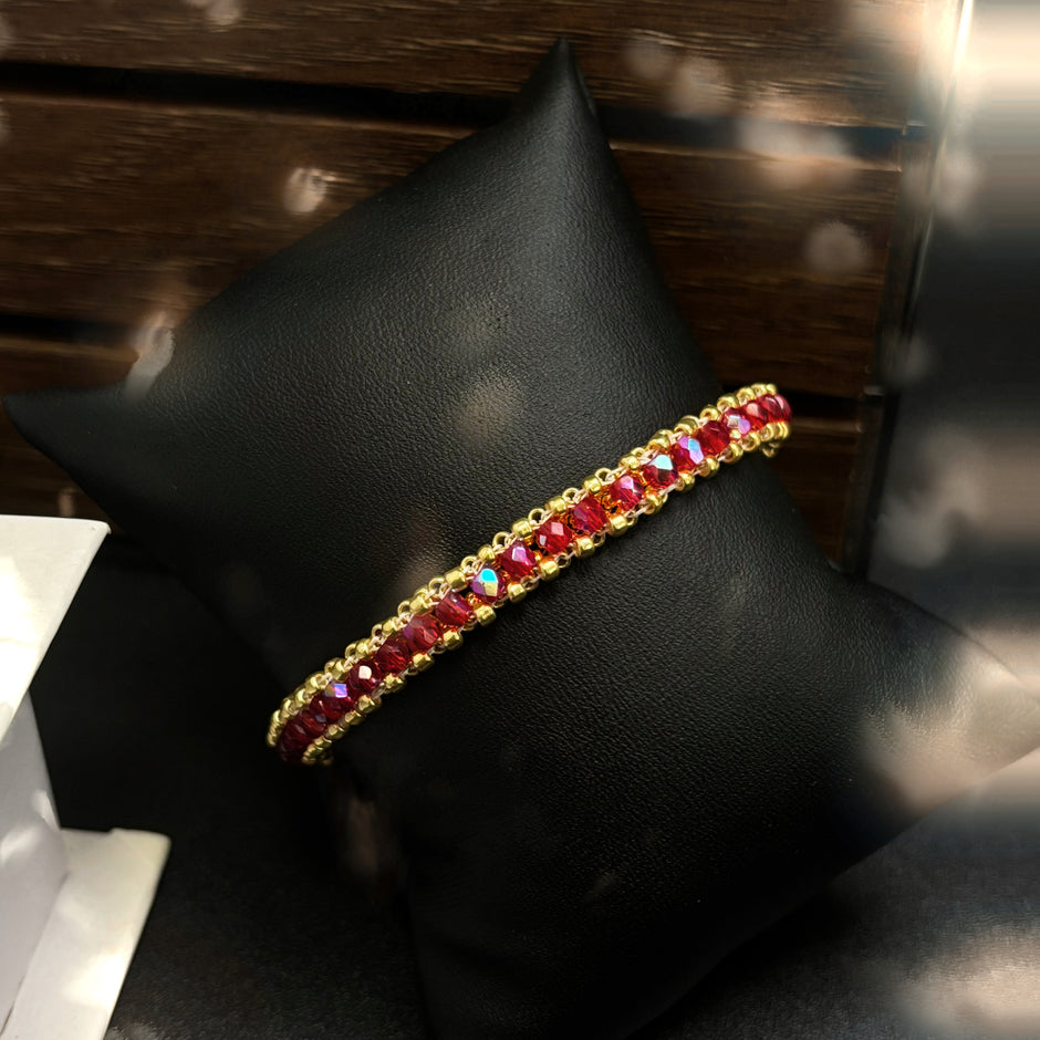 (K1) Ruby Royale DIY Bracelet Kit – 3mm Czech Fire-Polished & 2mm TOHO Seed Bead Making Set