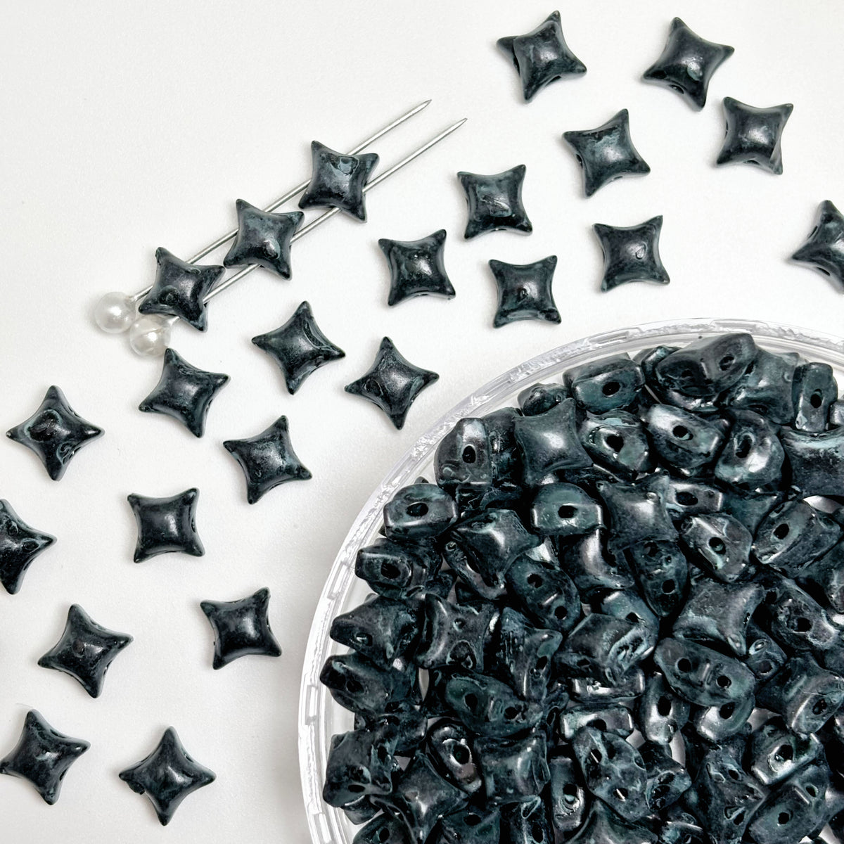 (P10) Picasso Style 2-Hole Four-Pointed Star Glass Beads - Custom Colorway
