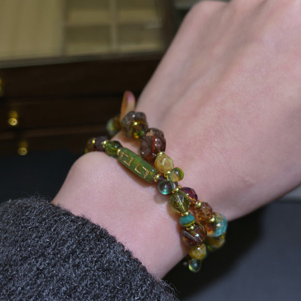 (N28) Convertible Fire-Polished Czech Glass Jewelry - Dual-Wear Choker & Double Layer Bracelet