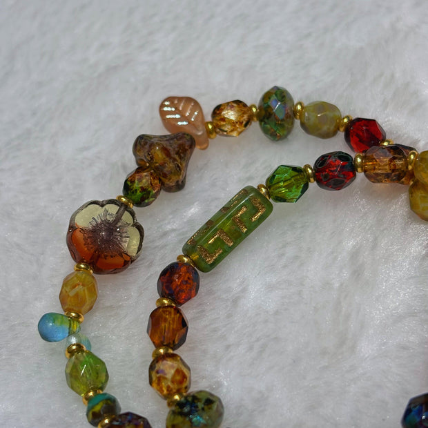 (N28) Convertible Fire-Polished Czech Glass Jewelry - Dual-Wear Choker & Double Layer Bracelet