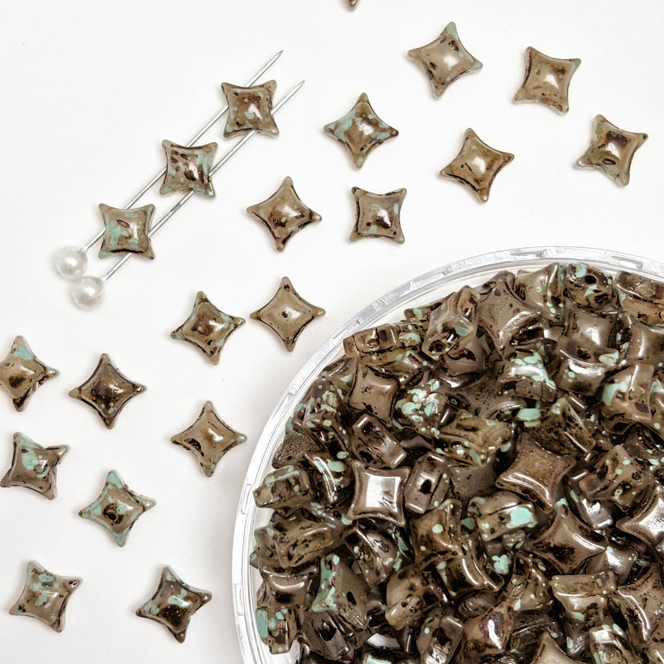(P10) Picasso Style 2-Hole Four-Pointed Star Glass Beads - Custom Colorway