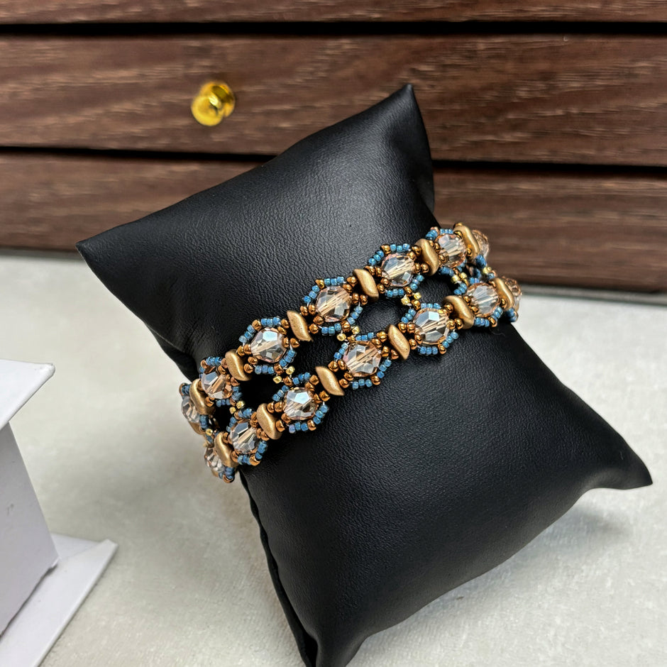 Royal Empress Bracelet | Storm-Duo Czech Glass & 18K Gold Plated Blue Zircon Clasp