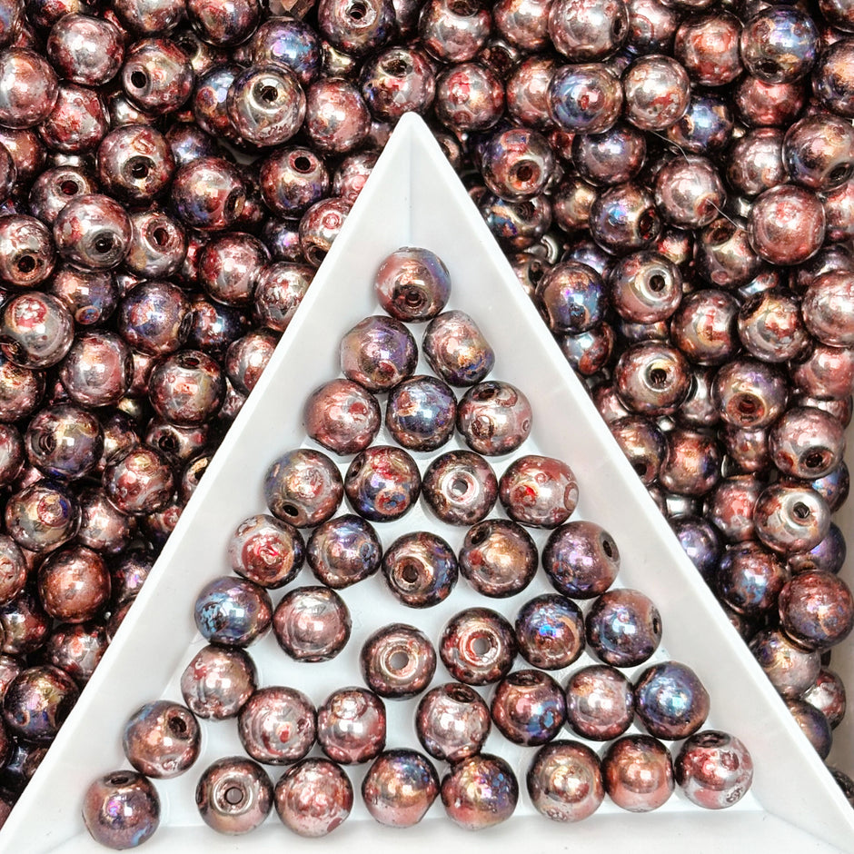 (P16) Picasso 6mm Glass  Round beads-Vintage Style Pearly Beads For DIY Jewelry Making
