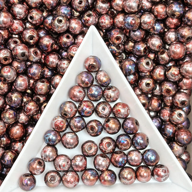 (P16) Picasso 6mm Glass  Round beads-Vintage Style Pearly Beads For DIY Jewelry Making