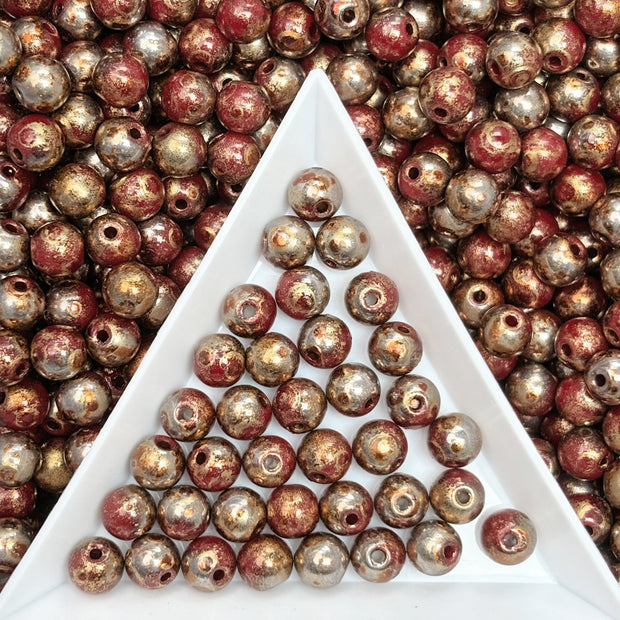 (P16) Picasso 6mm Glass  Round beads-Vintage Style Pearly Beads For DIY Jewelry Making