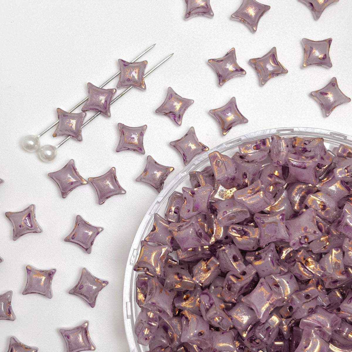 (P10) Picasso Style 2-Hole Four-Pointed Star Glass Beads - Custom Colorway