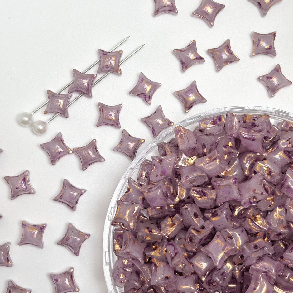 (P10) Picasso Style 2-Hole Four-Pointed Star Glass Beads - Custom Colorway