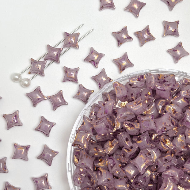 (P10) Picasso Style 2-Hole Four-Pointed Star Glass Beads - Custom Colorway
