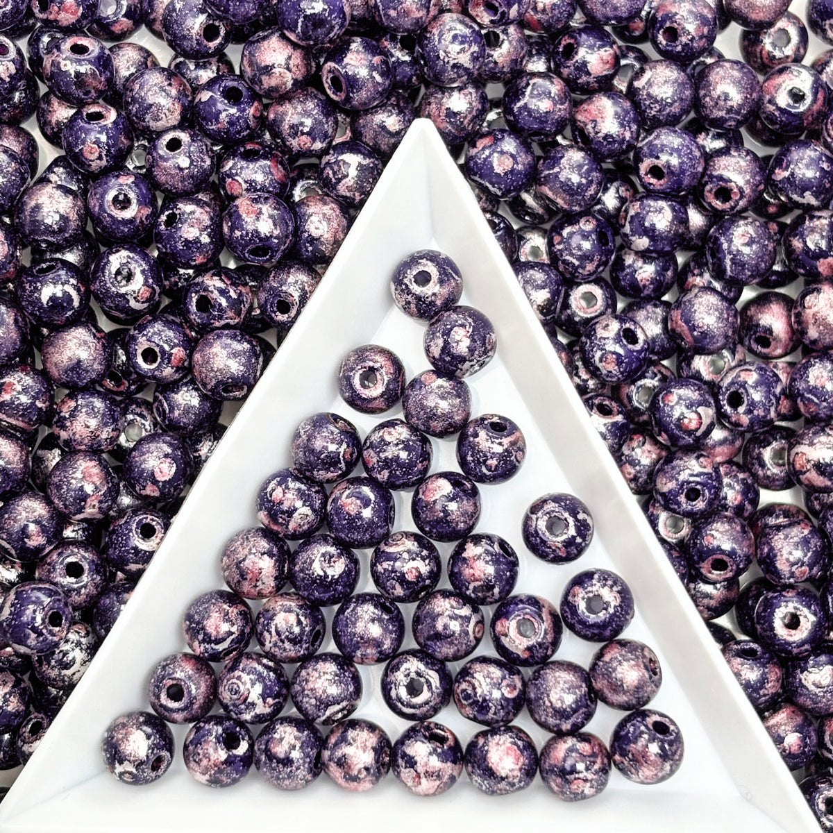 (P16) Picasso 6mm Glass  Round beads-Vintage Style Pearly Beads For DIY Jewelry Making