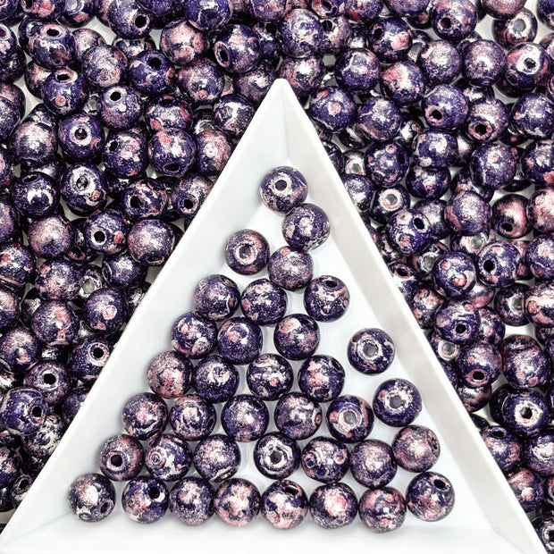 (P16) Picasso 6mm Glass  Round beads-Vintage Style Pearly Beads For DIY Jewelry Making